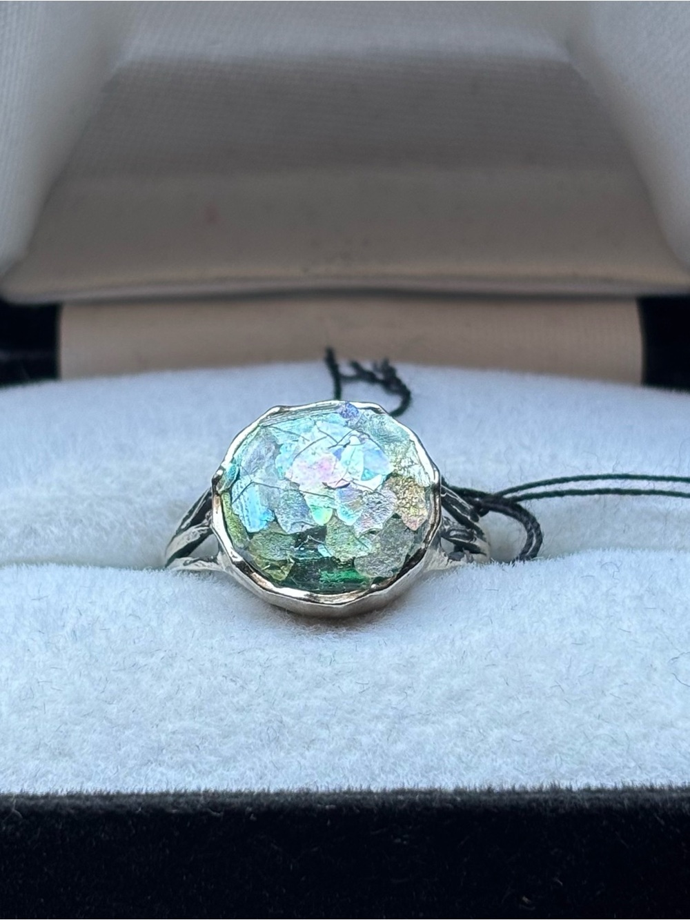New Sterling Roman glass ring